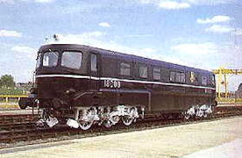 Brown-Boveri Gas Turbine Locomotive No. 18000 on display at Willesden Euroterminal