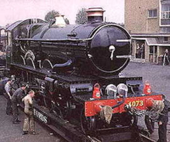 'Castle' class no. 4073 Caerphilly Castle 
 en route to the Science Museum in 1961